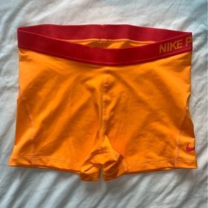 Like New Bright Orange Nike Pro Spandex Shorts Size XL